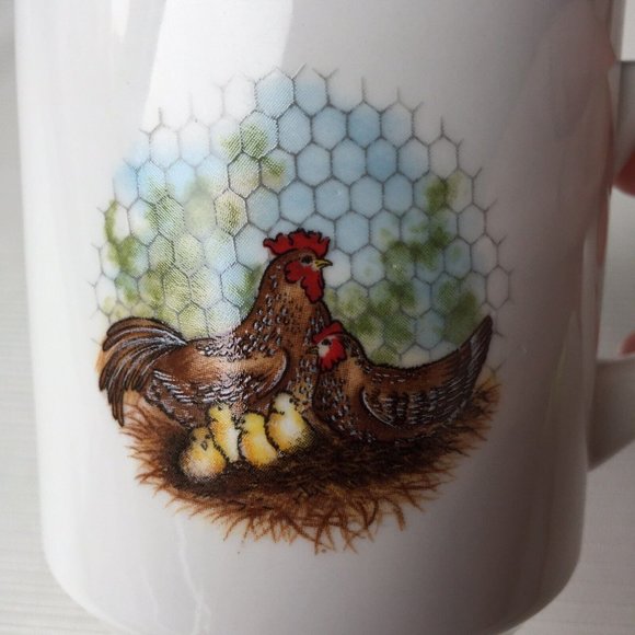 Rooster Art Coffee Mug Tea Cup Chicken Farmhouse Rustic Country White Set of 5 - Picture 9 of 12